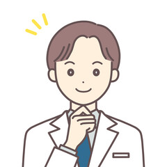 納得する白衣の男性のイラスト（肌の色あり）