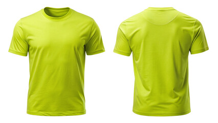 Lemon color (light Green) Plain T-Shirt Front and Back View – Minimalist Apparel Mockup Isolated on Transparent Background