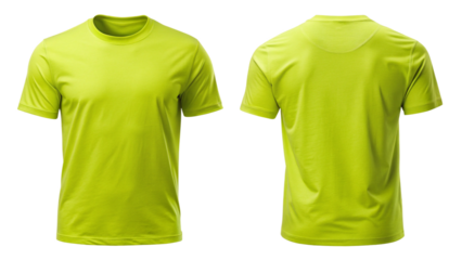 Lemon color (light Green) Plain T-Shirt Front and Back View – Minimalist Apparel Mockup Isolated on Transparent Background