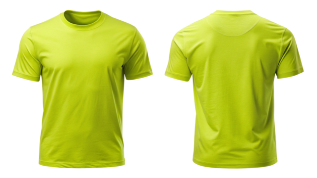 Lemon color (light Green) Plain T-Shirt Front and Back View – Minimalist Apparel Mockup Isolated on Transparent Background