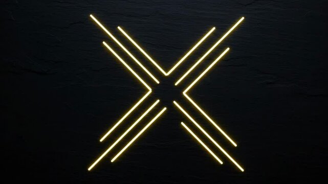 neon 'X' design formed by parallel luminous lines glows against dark, textured background, creating modern and minimalist aesthetic.