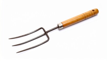 Fototapeta premium Single old pitchfork isolated on white background