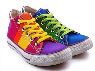 pride month concept, Colorful high-top sneakers with unique patterns and vibrant laces.