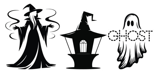 Black silhouette art of a woman as a vector angel illustration with a sword, a holiday design