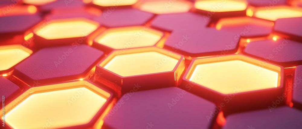 Poster illuminated honeycomb structure in captivating gradient from pink to orange