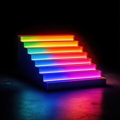 pride month concept, Illuminated rainbow staircase against a dark background.