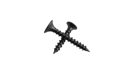 Close-up of shiny metal screws and bolts isolated on white background.
