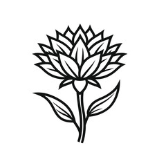 Elegant Black and White Flower Illustration with Detailed Petals and Leaves Perfect for Design Projects