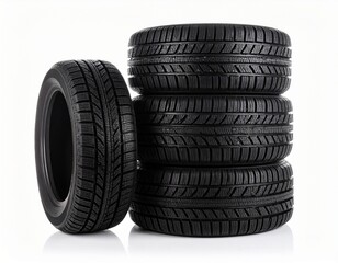 Obraz premium Stack of new tires brand new tires isolated on white background