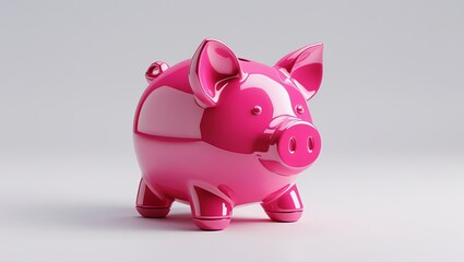 Shiny pink piggy bank isolated on a neutral background represents savings and finances