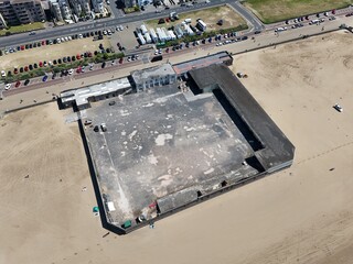  The Tropicana  Old derelict Lido Weston-super-Mare UK overhead  drone aerial .