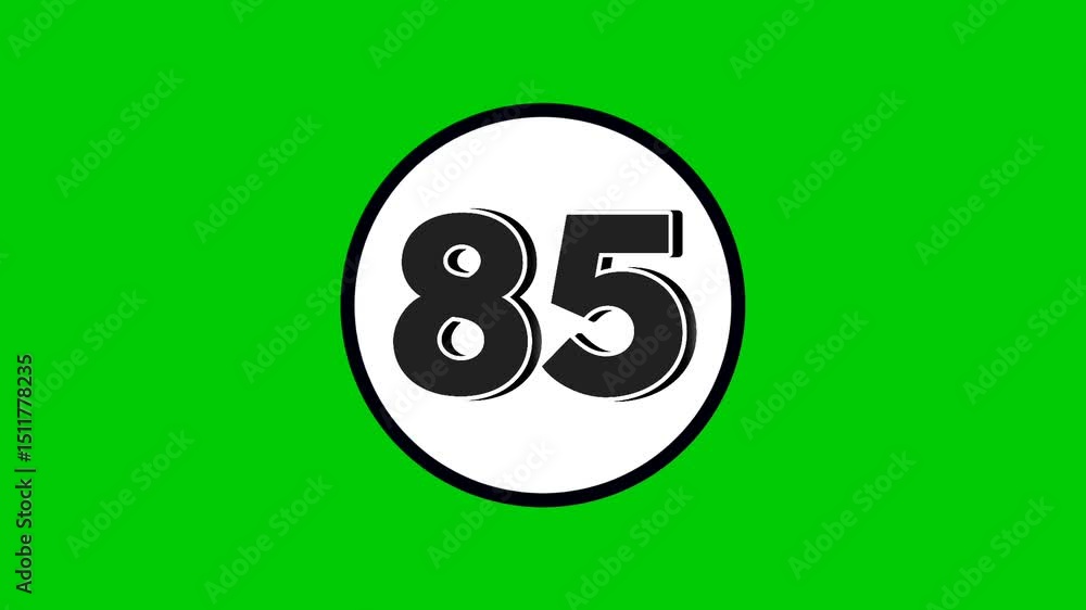 Poster number 85 symbol sign animation motion graphics cartoon black color on green screen background.numbe