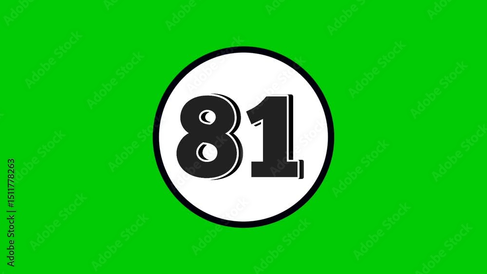 Poster number 81 symbol sign animation motion graphics cartoon black color on green screen background.numbe