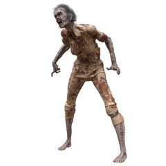 Zombie girl isolated white background 3d illustration