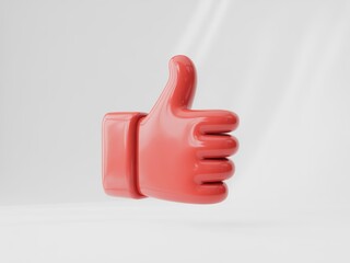 3d render of red thumb up icon represents like positive feedback and approval