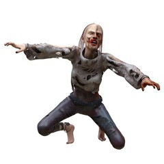 Zombie girl isolated white background 3d illustration