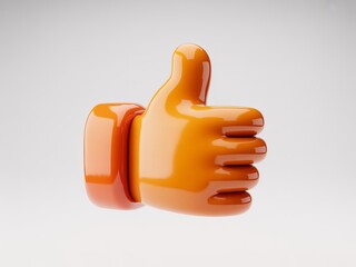 3d rendered orange thumb up sign gesture isolated on a gradient background