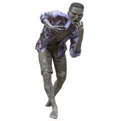 Zombie male isolated white background 3d illustration