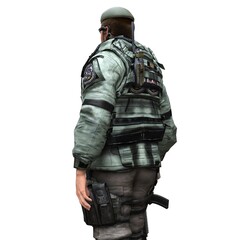 Fototapeta premium Soldier with a machine gun isolated white background 3d illustration