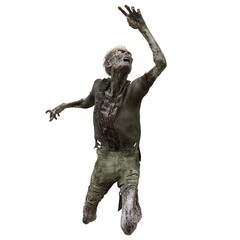 Zombie male isolated white background 3d illustration