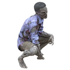 Zombie male isolated white background 3d illustration