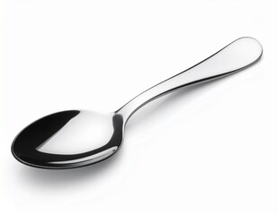 Stainless steel glossy metal kitchen spoon isolated on white background 