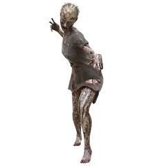 Zombie girl isolated white background 3d illustration