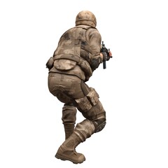 Soldier with a machine gun isolated white background 3d illustration