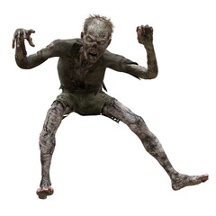 Zombie male isolated white background 3d illustration