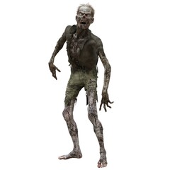 Zombie male isolated white background 3d illustration