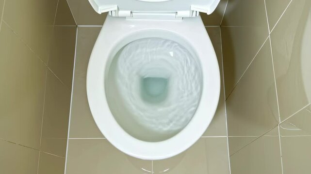 Water swirling in toilet bowl: dynamic flush movement captured from above
