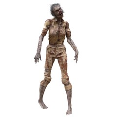 Zombie girl isolated white background 3d illustration