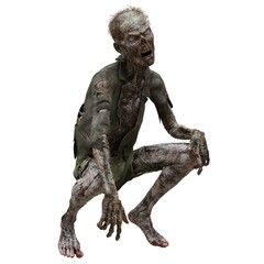 Fototapeta premium Zombie male isolated white background 3d illustration