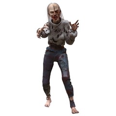 Zombie girl isolated white background 3d illustration