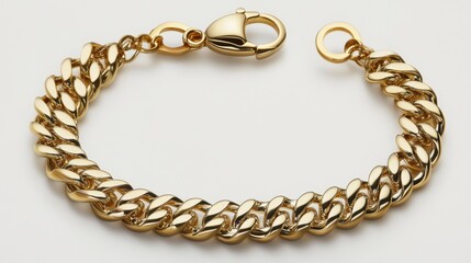 Obraz premium Elegant gold bracelet with intricate links placed flat on a pristine white background