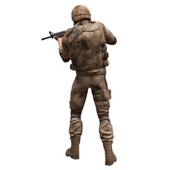 Soldier with a machine gun isolated white background 3d illustration