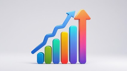 Colorful business growth chart representing progress and success with upward arrows