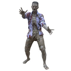 Zombie male isolated white background 3d illustration