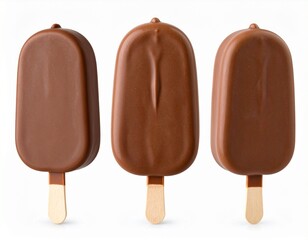 Obraz premium Three different ice creams covered with chocolate top view isolated on white backgrou