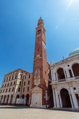 Vicenza: Piazza dei Signori with Tower and Basilika Palladia. Vicenza , Veneto, Italy.