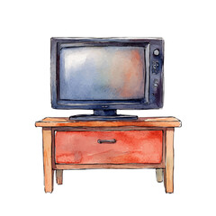 TV Stand, watercolor clipart vector, high quality, isolated on a white background.