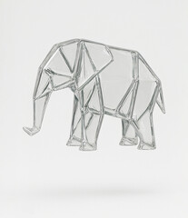 Obraz premium Transparent Origami Glassy Elephant on White Background