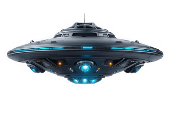 Flying saucer spaceship isolated on transparent background