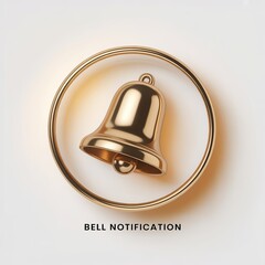 Golden bell notification icon within a circle on a clean white background for announcement