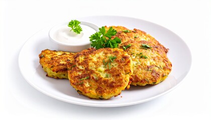 Vegetable potato pancakes isolated on white background 