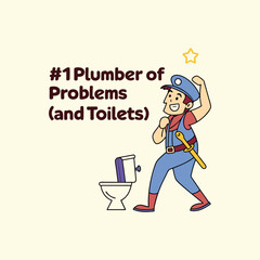 Funny Plumber of Problems Vector Illustration - Humorous Toilet and Repair Cartoon Design