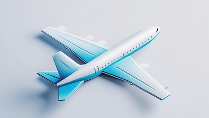 Modern 3d rendered illustration of a passenger airplane with blue and white color scheme
