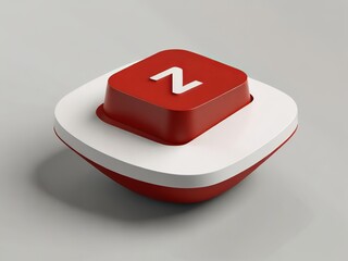 Modern 3d render of letter z on a red square button design with clean white border