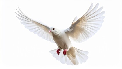 White jacobin pigeon standing isolated on white background