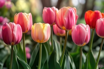 Fototapeta premium Colorful Tulips in Full Bloom During Spring Season